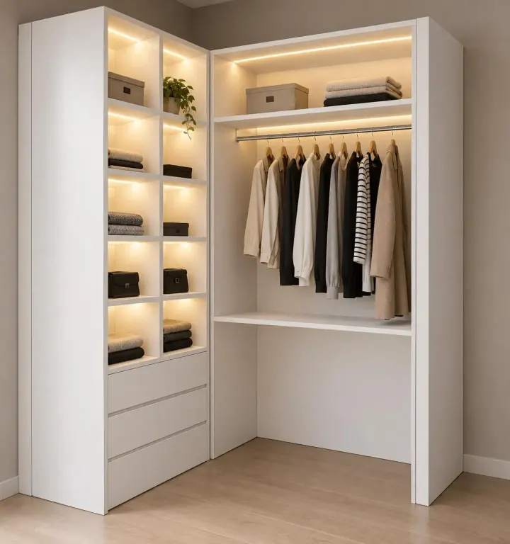 Vestidor lacado en blanco con iluminación integrada